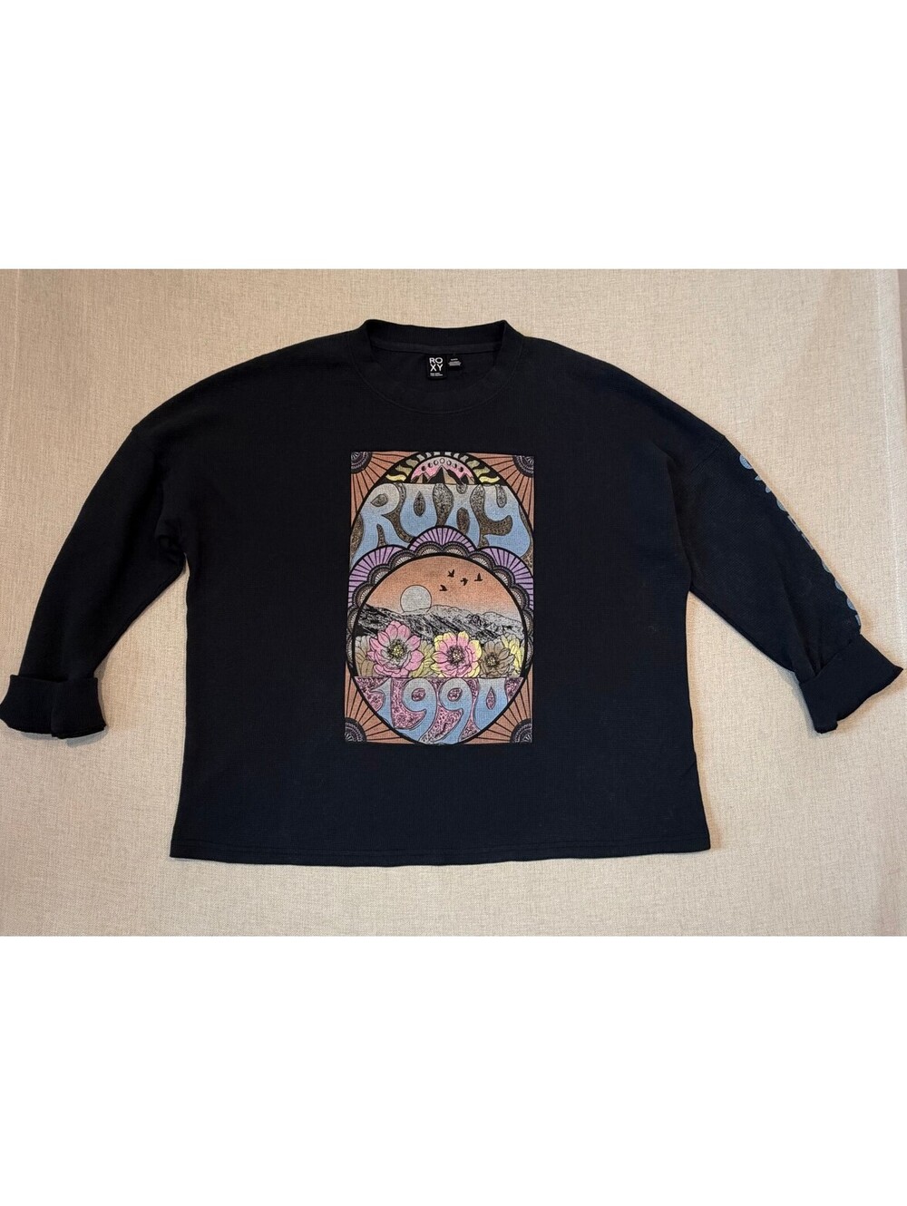 Roxy East Side Waffle Knit Long sleeve Tee -Anthracite - Size XL